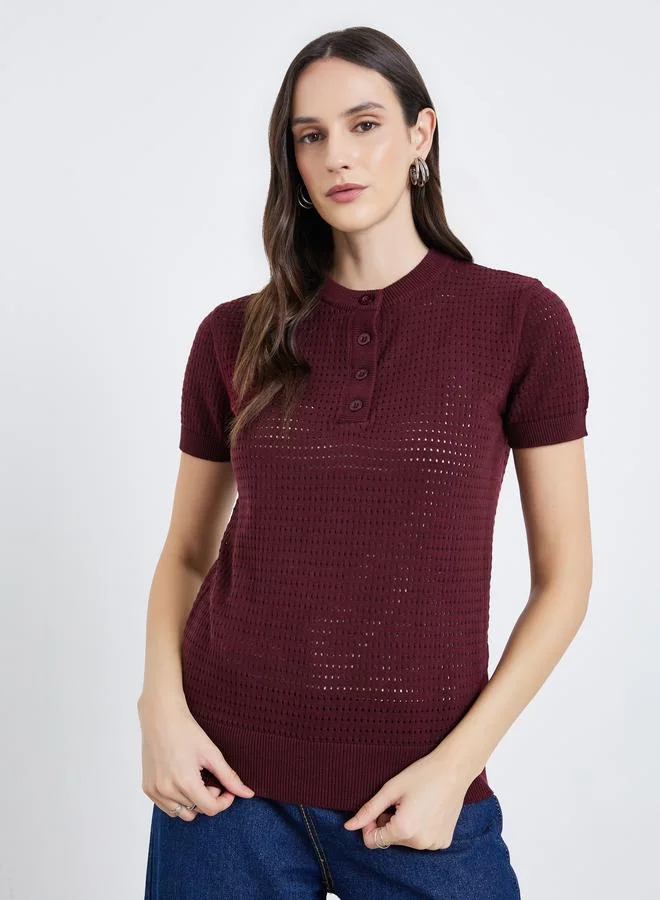 ستايلي بلوزة نسائية قطنية بنقشة كروشيه